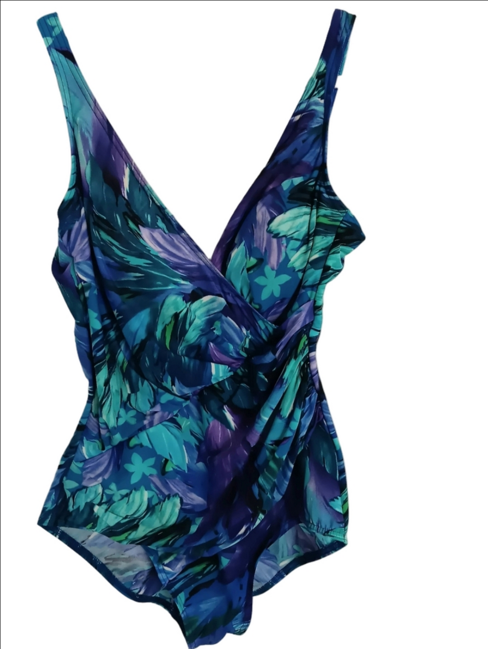 Miraclesuit One Piece Swimsuit Tropical Blue Surplice Ruched Tummy Control 14